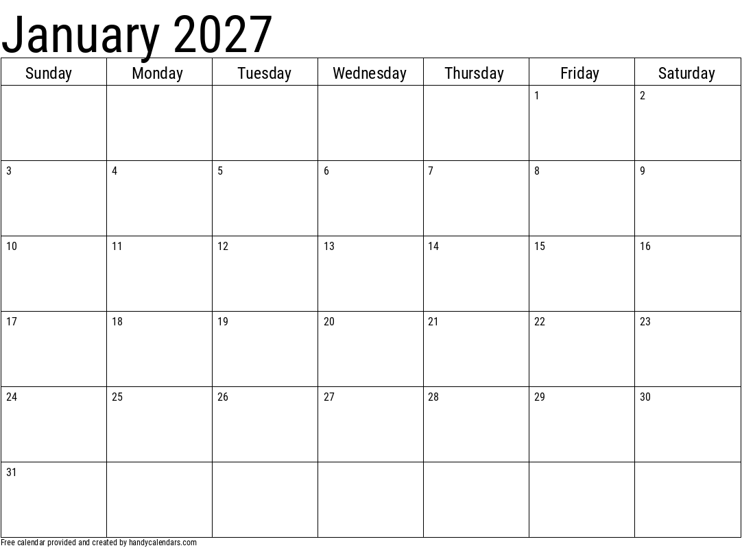 2027 january calendar 4