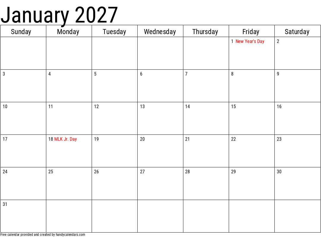 2027 january calendar with holidays 8