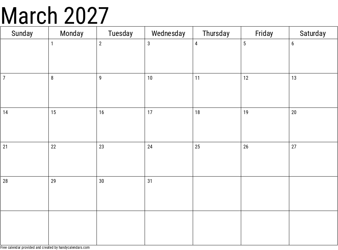 2027 march calendar 12