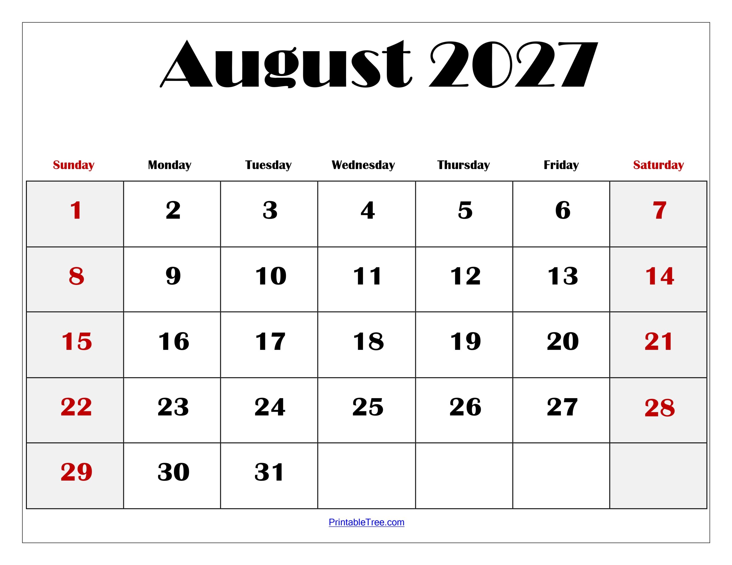 August 2027 Blank Printable Calendar scaled