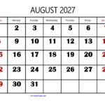 August 2027 Calendar Large Number 3