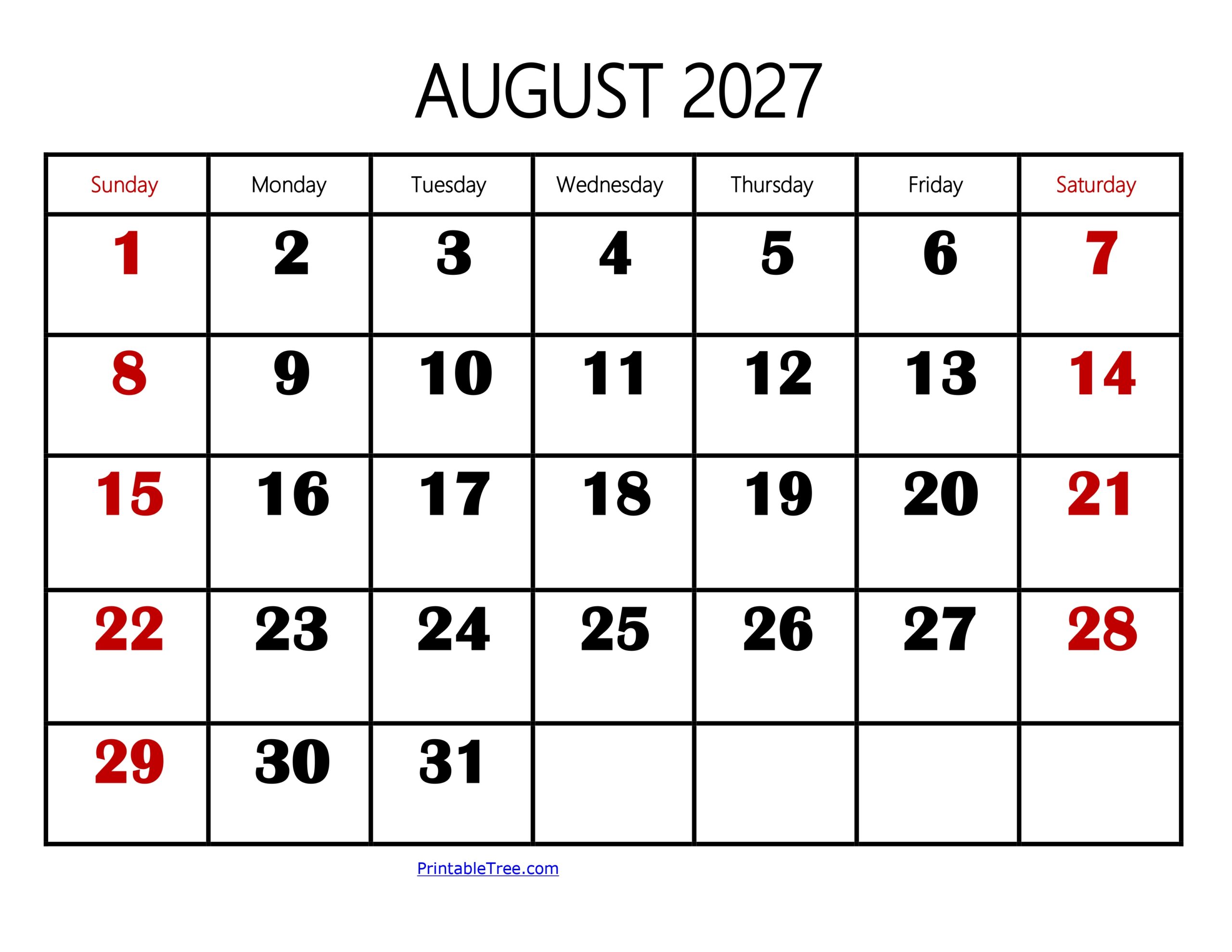 August 2027 Calendar Large Number 4 scaled