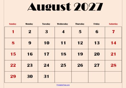 August 2027 Calendar with Light Pink 8