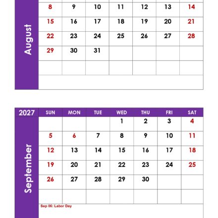 August and September 2027 Calendar with Holidays 1