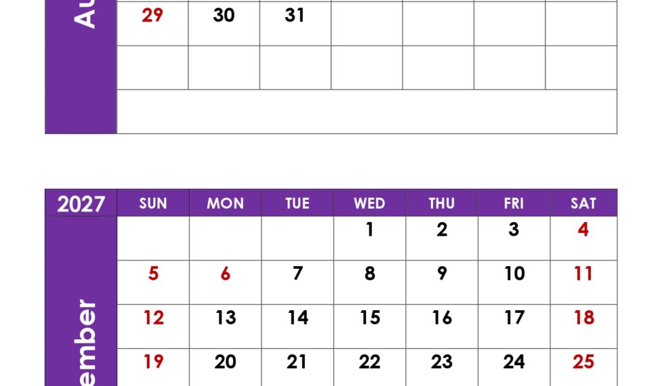 August and September 2027 Calendar with Holidays 1