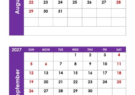 August and September 2027 Calendar with Holidays 2
