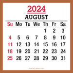 Calendar 2024 August With Holidays Beige SS 001