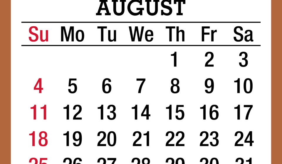 Calendar 2024 August With Holidays Beige SS 001