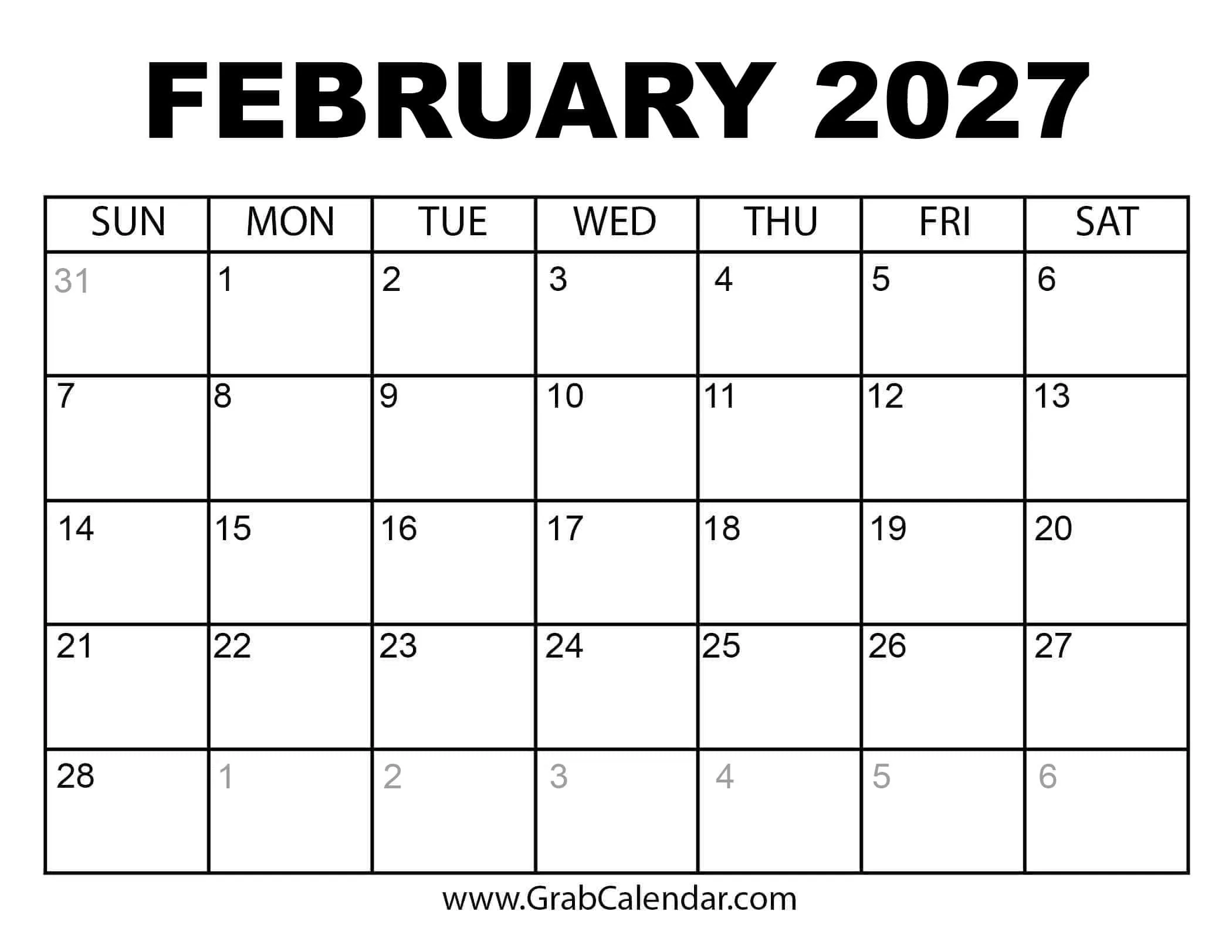 February 2027 Calendar 7