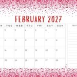 February 2027 Calendar Printable Monday start blank landscape hearts 720x556 1