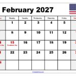 February 2027 Calendar with Holidays 1