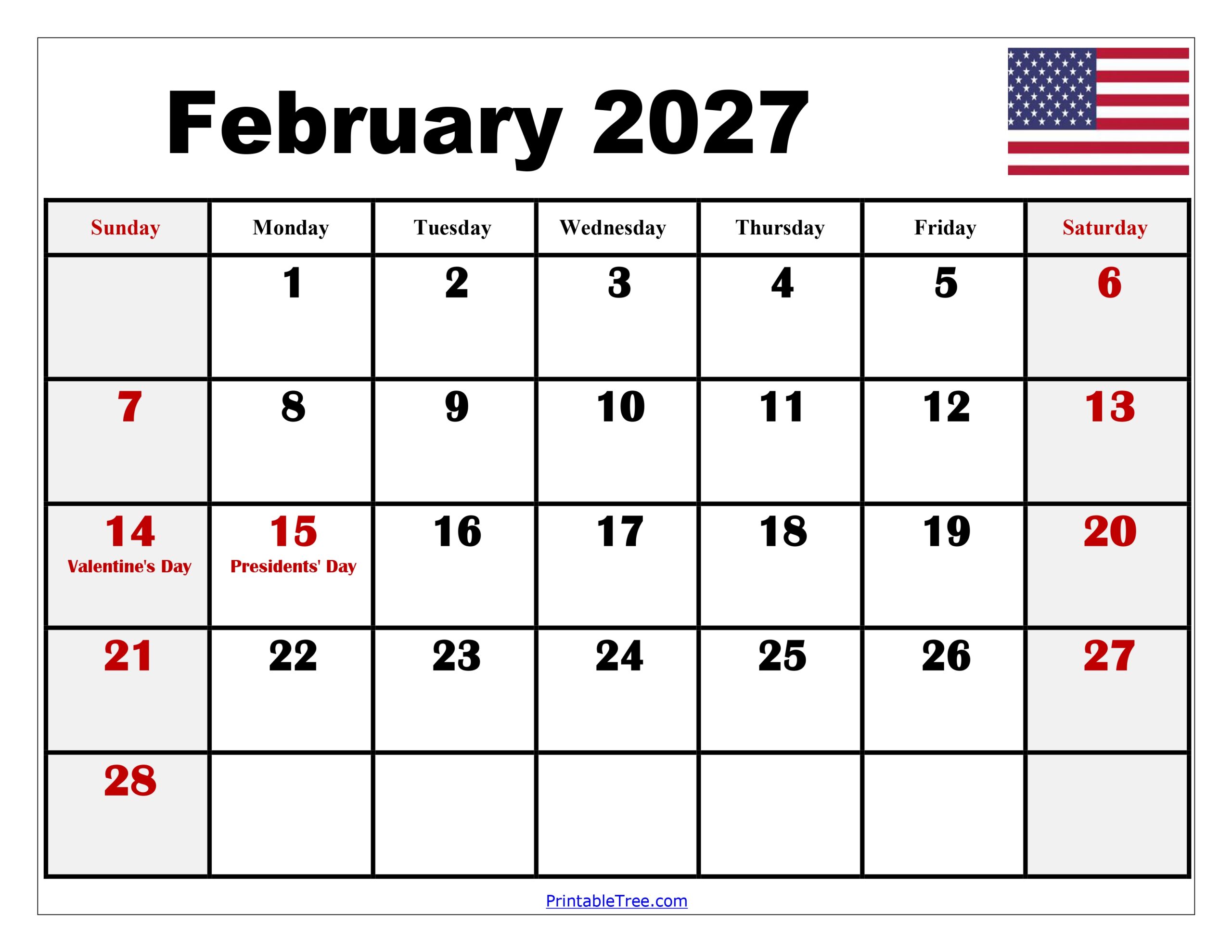 February 2027 Calendar with Holidays 4 scaled