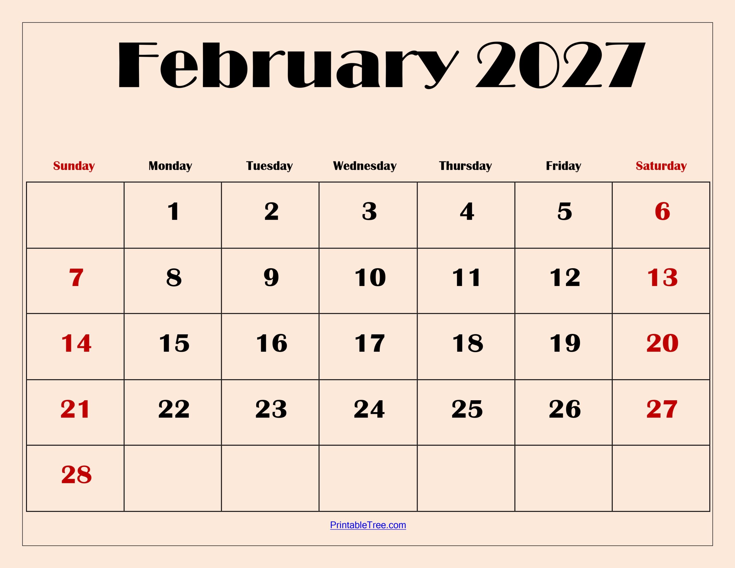 February 2027 Calendar with Light Pink 3 scaled