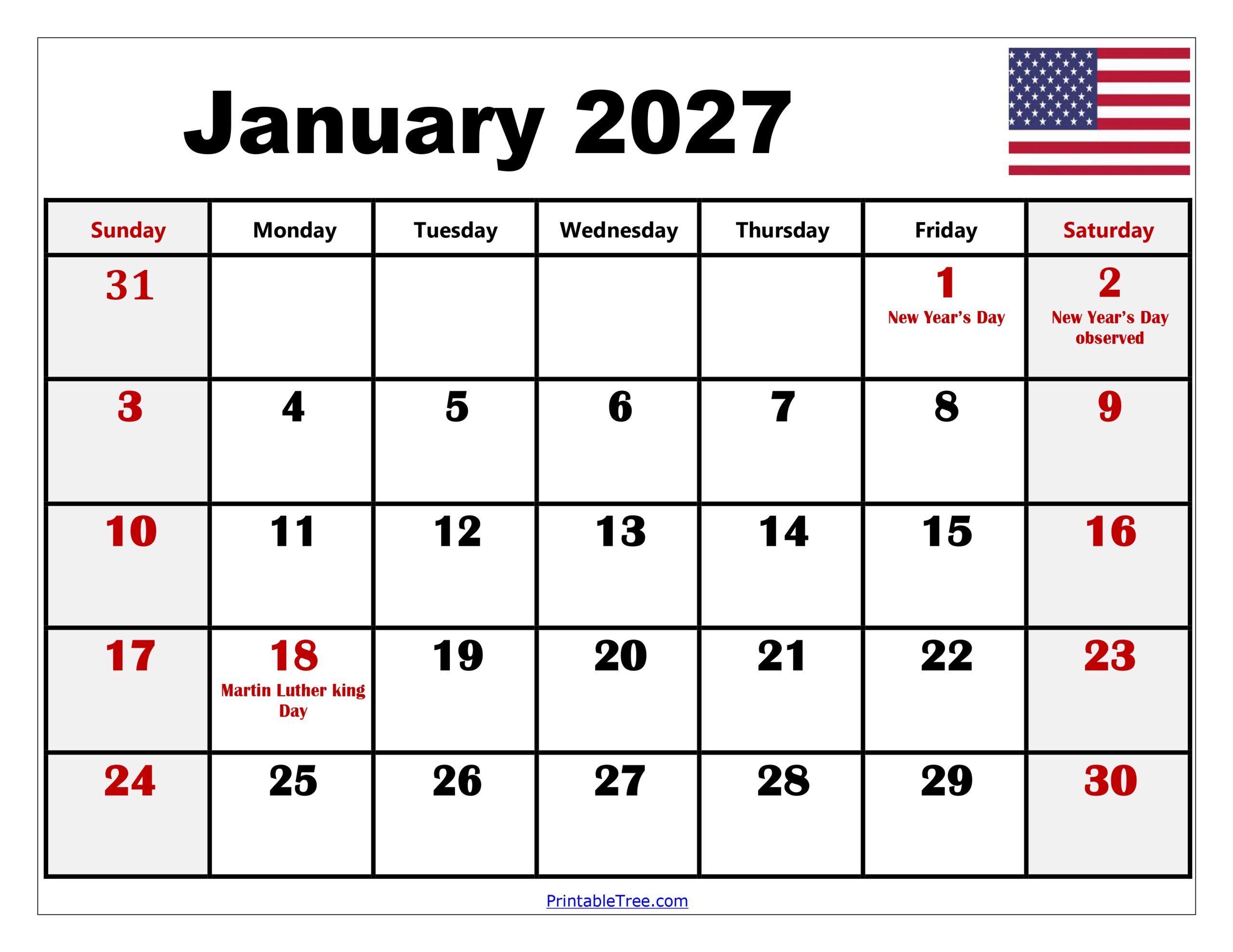 January 2027 Calendar with Holidays 1 scaled