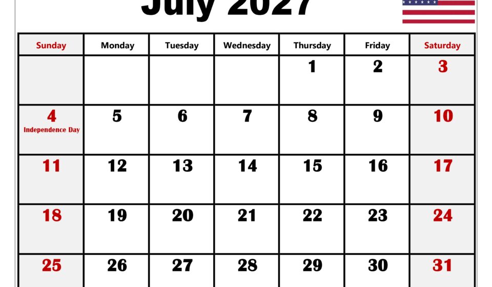 July 2027 Calendar with Holidays