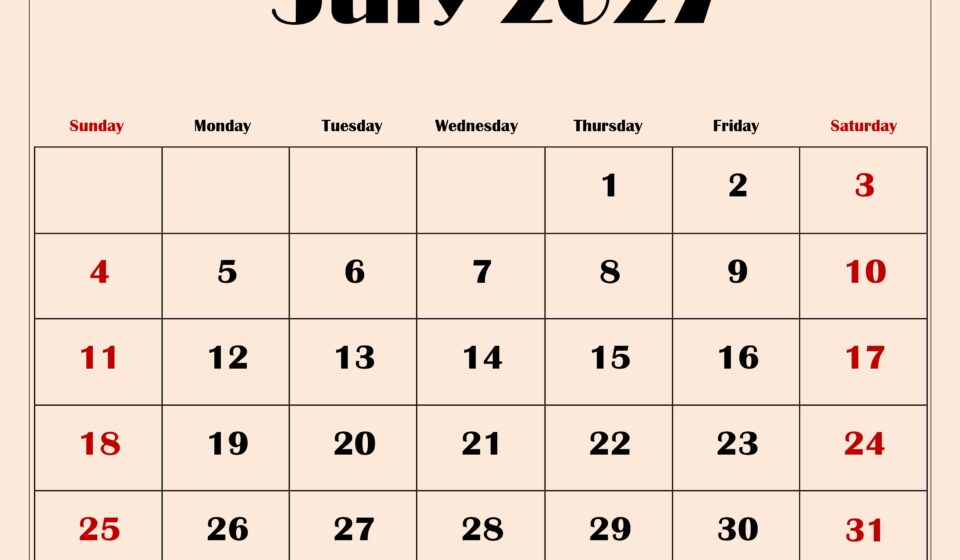 July 2027 Calendar with Light Pink 2
