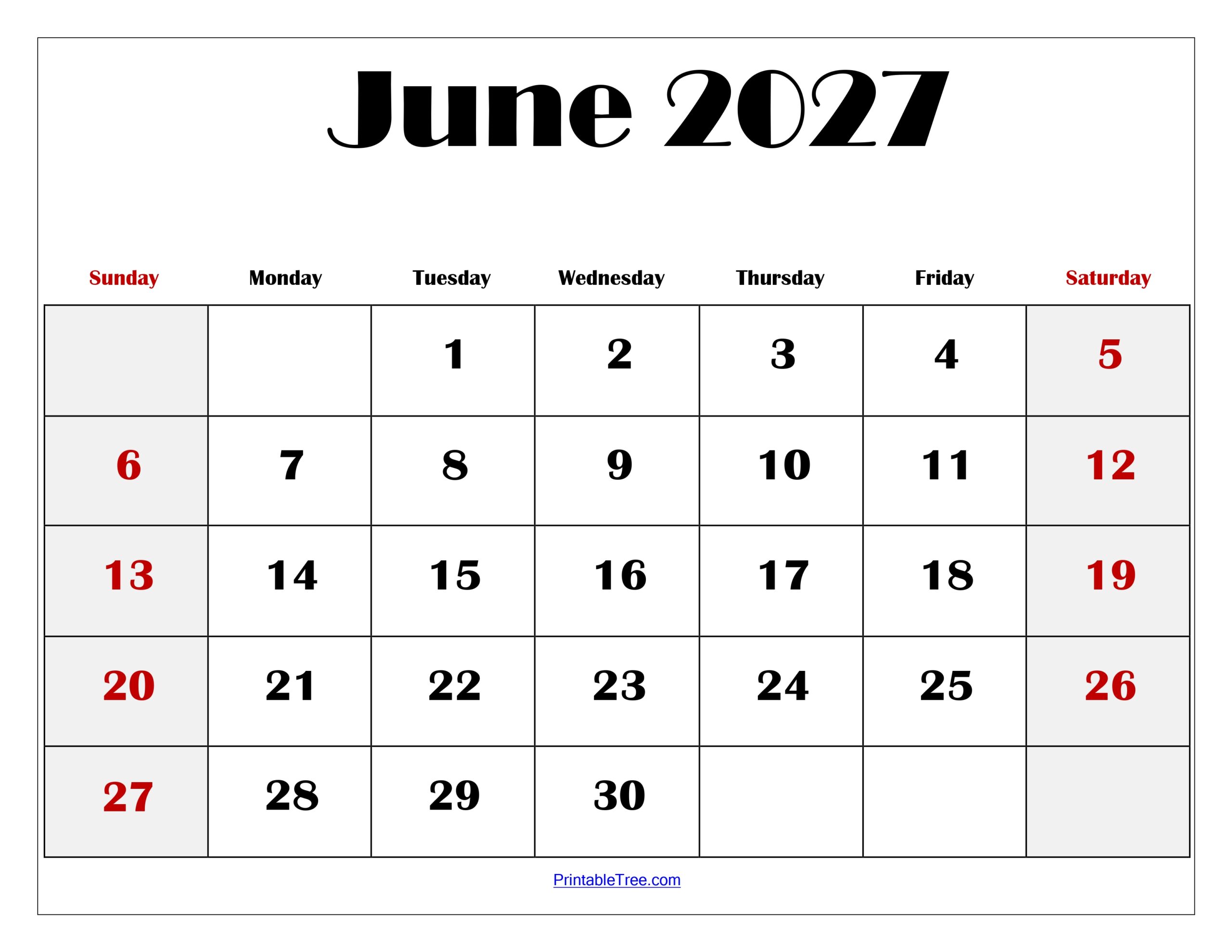 June 2027 Blank Printable Calendar scaled