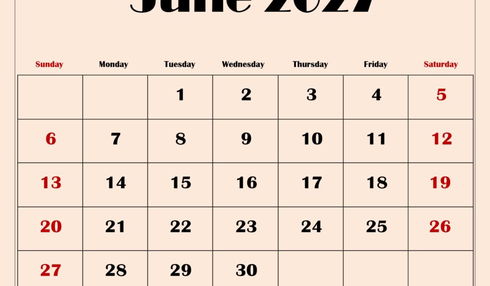 June 2027 Calendar with Light Pink 8