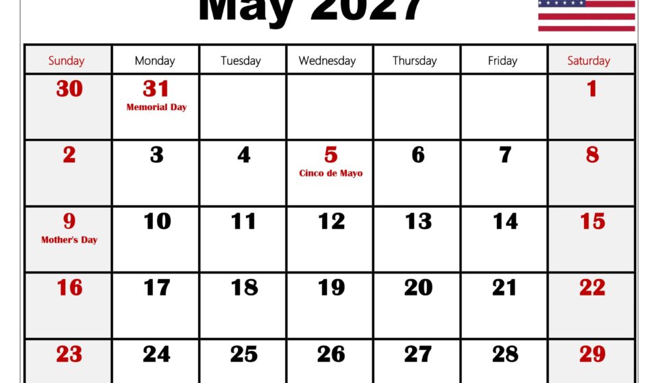 May 2027 Calendar with Holidays scaled 3