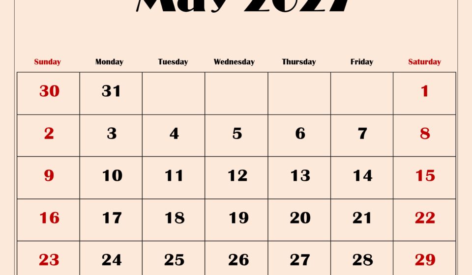 May 2027 Calendar with Light Pink 4