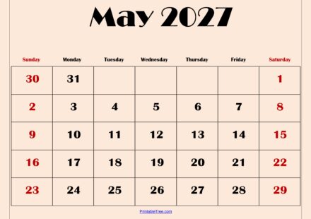 May 2027 Calendar with Light Pink 5