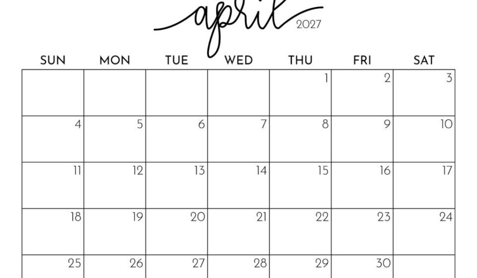 Printable April 2027 Calendar Style 1 1024x791 1