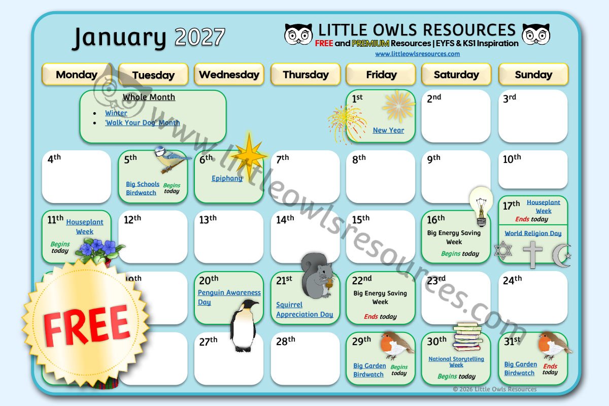 SpecialDatesCalendar January2027EVENTS FREECover