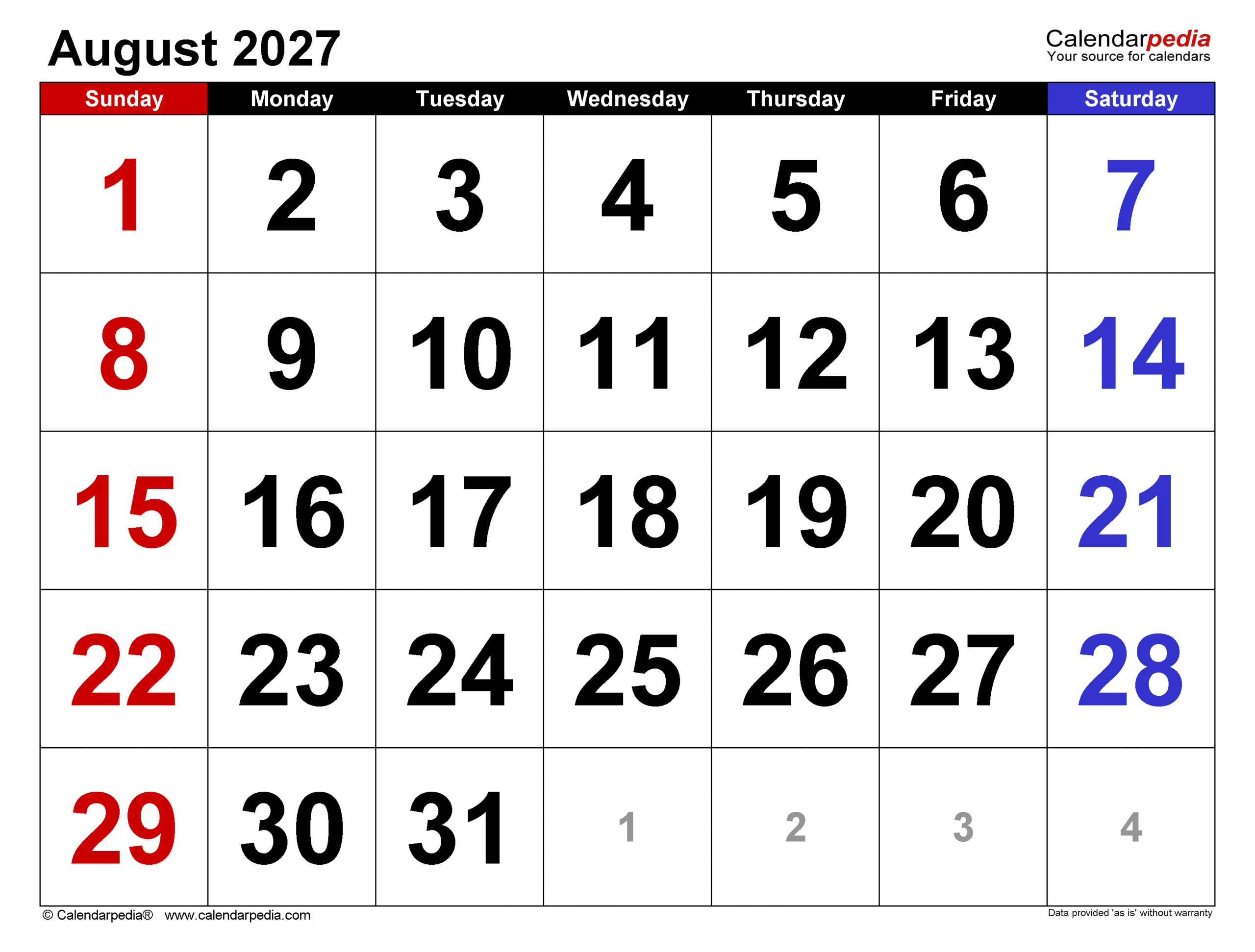 august 2027 calendar large numerals scaled