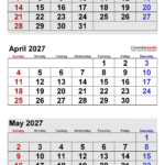 calendar march april may 2027