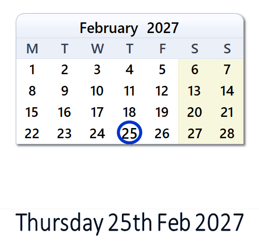 february 25 2027