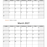 february march two months 2027 calendar vertical 3