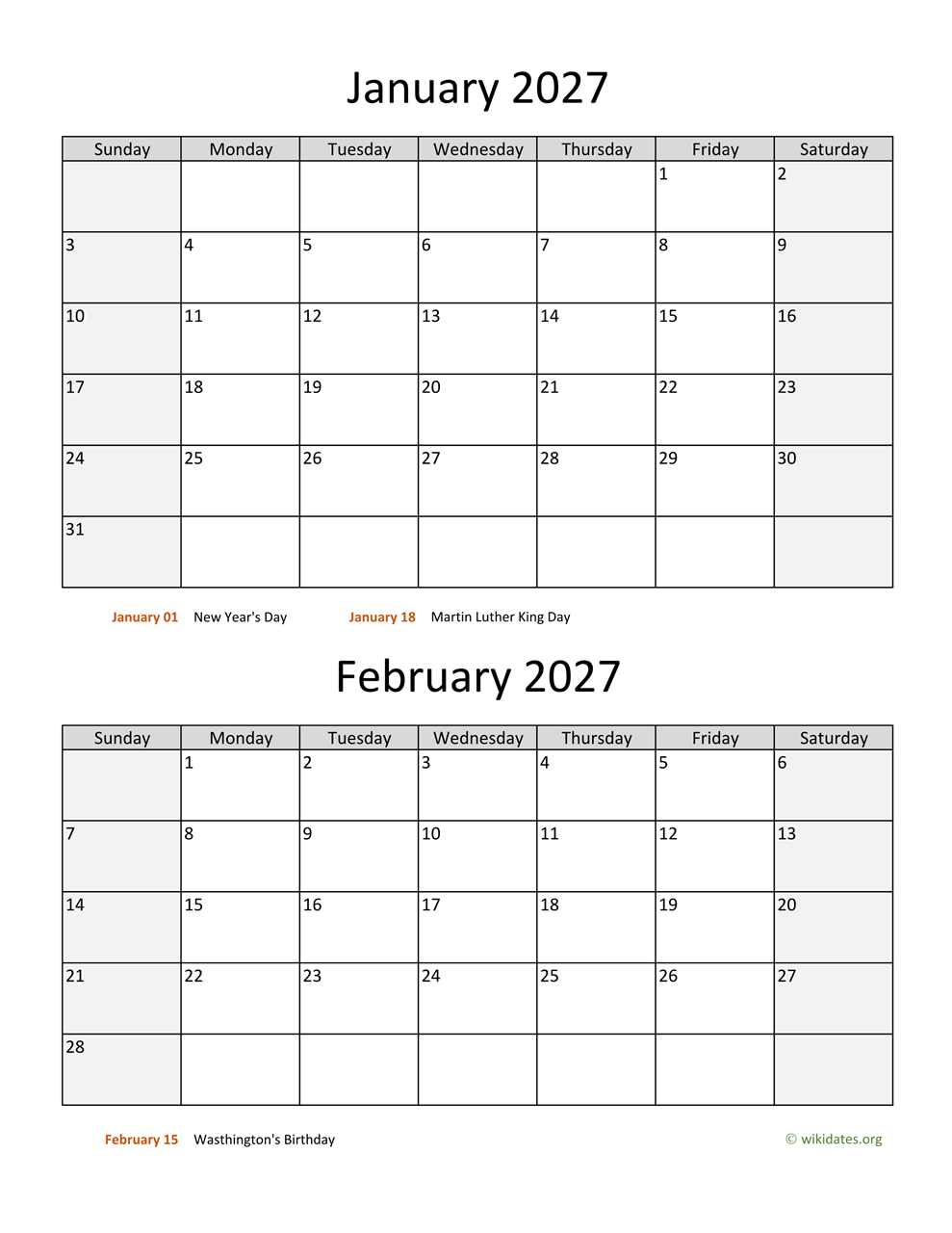 january february two months 2027 calendar vertical 1