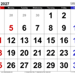 july 2027 calendar large numerals 1