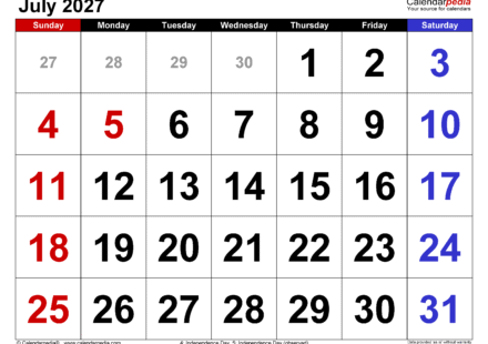 july 2027 calendar large numerals 2