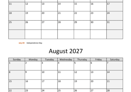 july august two months 2027 calendar vertical 1