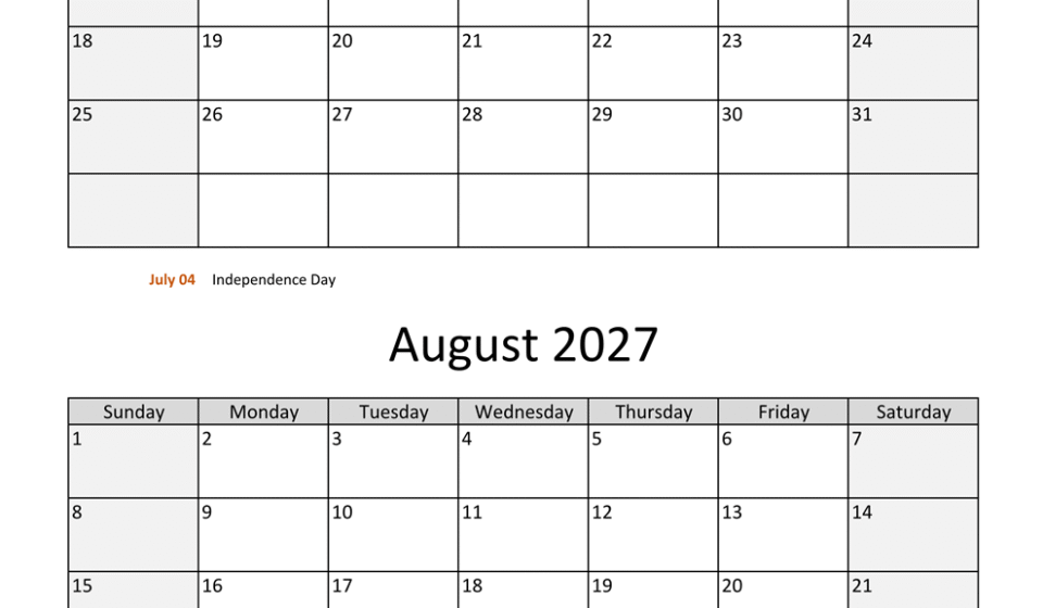 july august two months 2027 calendar vertical 3