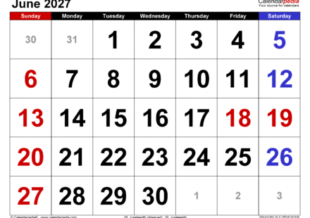 june 2027 calendar large numerals
