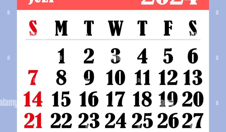 letter calendar for july 2024 the week begins on sunday time planning and schedule concept flat design removable calendar for the month vector i 2DDPGHJ