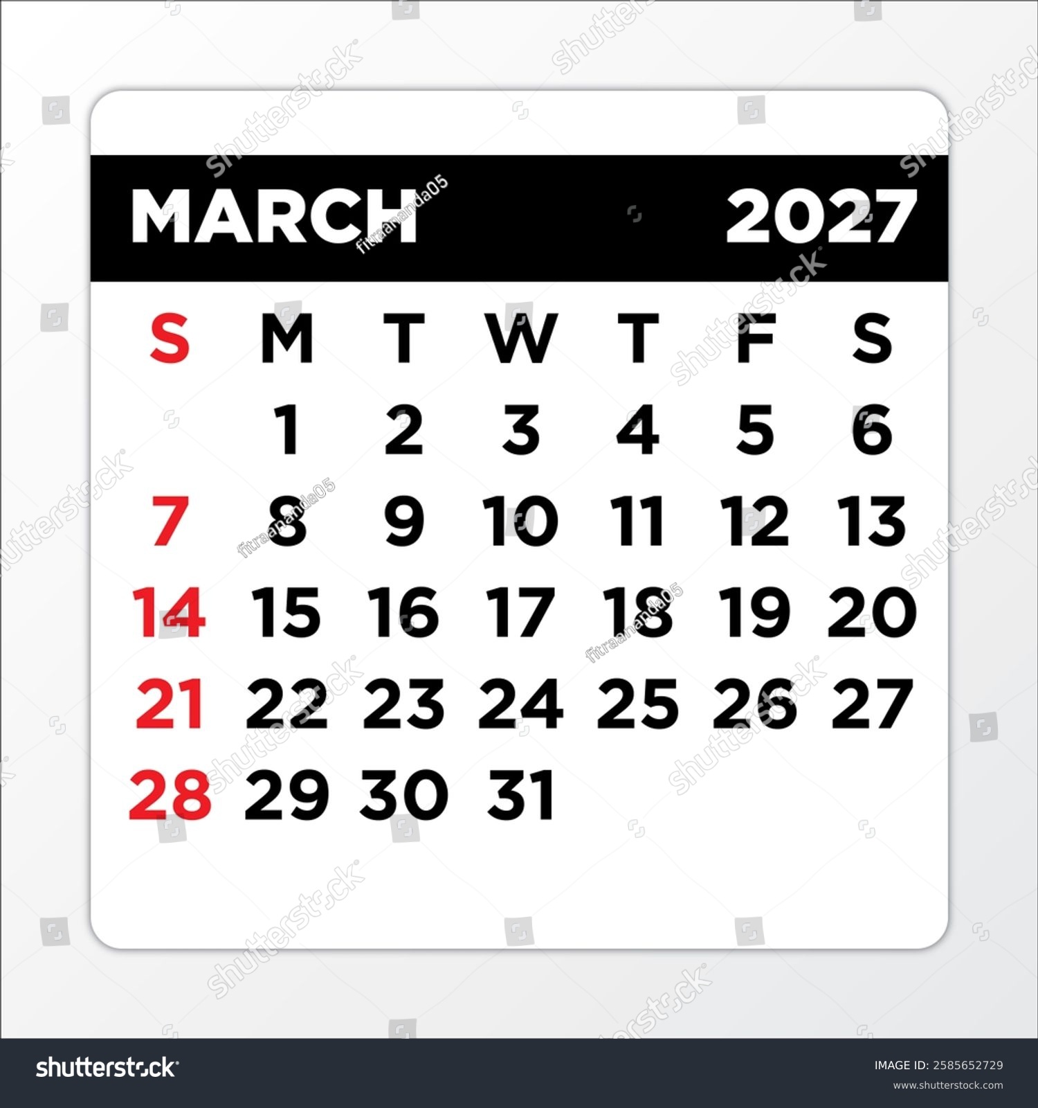 stock photo simple design of march calendar 2585652729